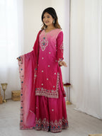 Lehenga Mart Designer Chinon Sharara Suit Dupatta for Women - pink | Grocsy