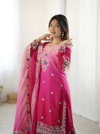 Lehenga Mart Designer Chinon Sharara Suit Dupatta for Women - pink | Grocsy