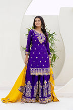 Lehenga Mart Designer Chinon Ready to wear Kurta Palazzo Dupatta for Women - Purple | Grocsy