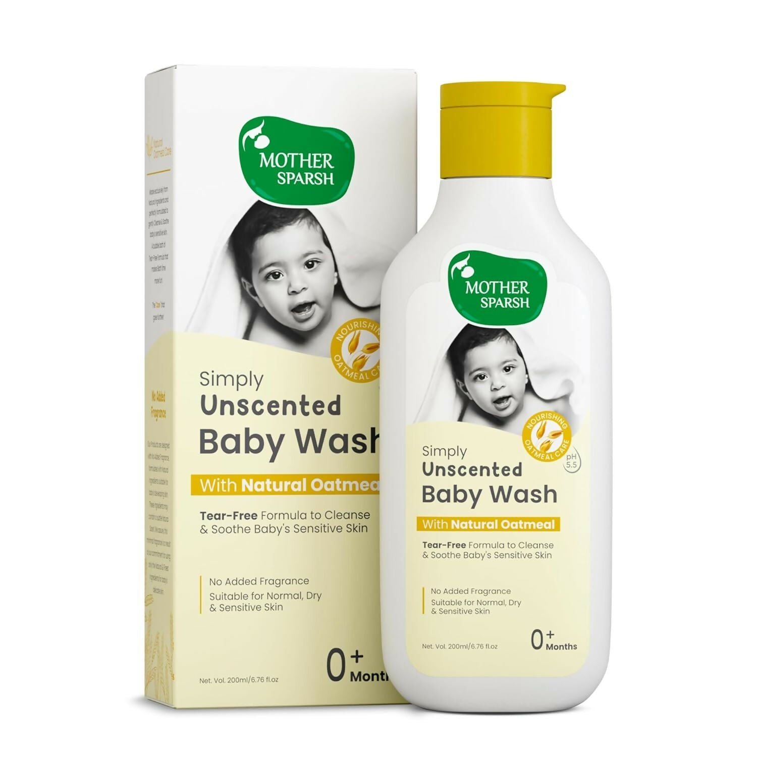 Mother Sparsh Simply Unscented Baby Wash With Natural Oatmeal, Tear Free Formula for Newborn's Sensitive Skin | Grocsy