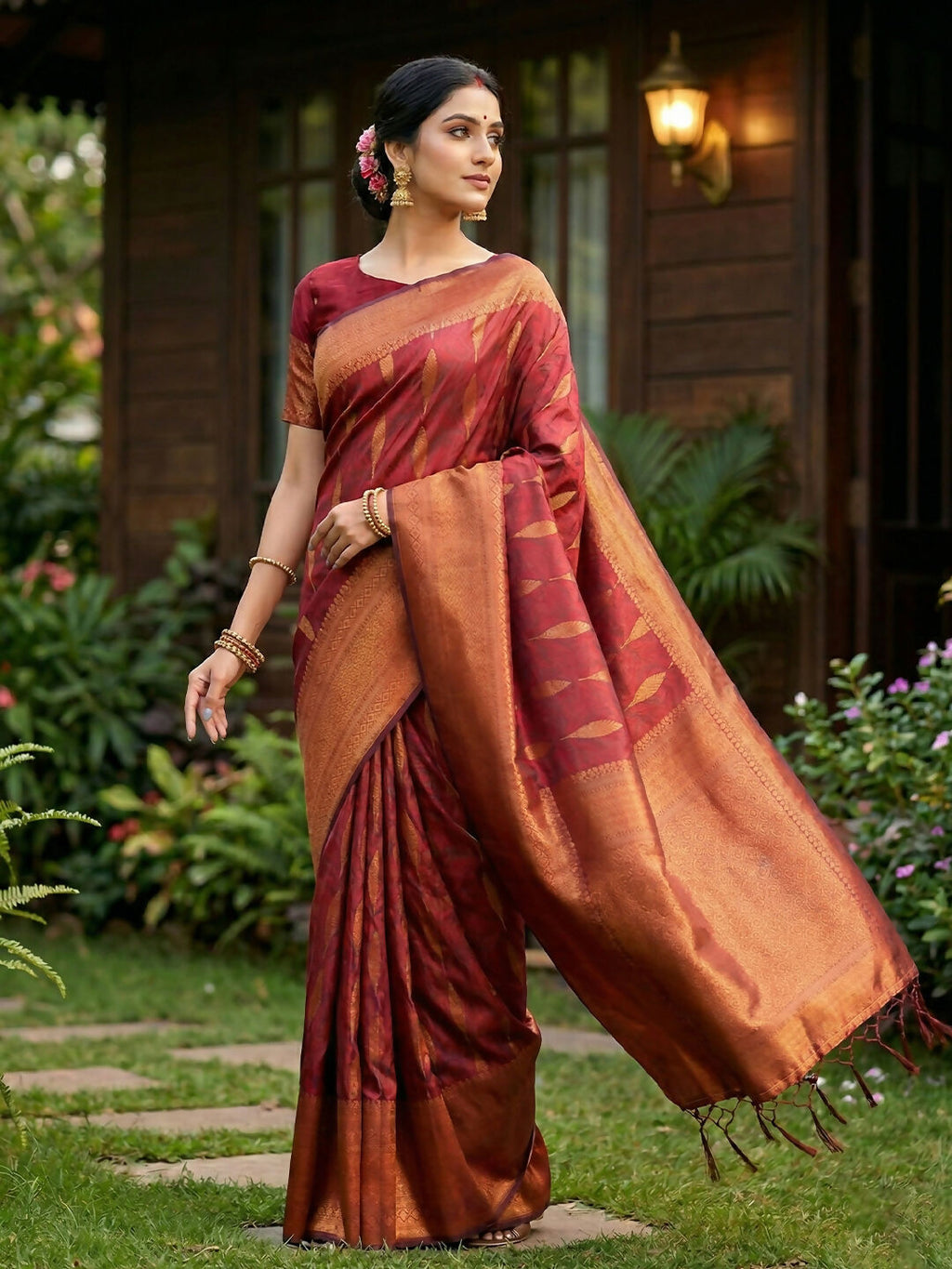 Shree Shyam Fashion Maroon Silk Blend Saree | Grocsy