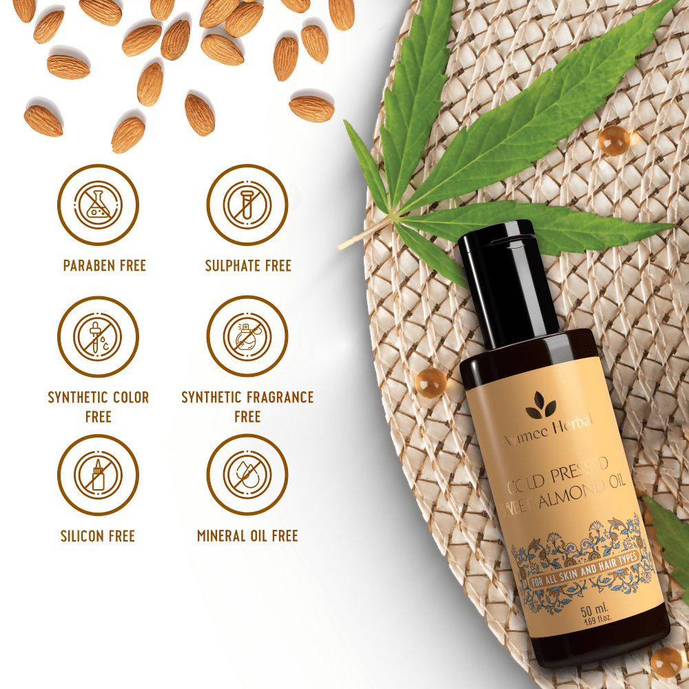 Avimee Herbal Cold Pressed Sweet Almond Oil, Fight Split Ends With Vitamin E | Grocsy