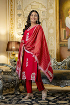 The52 Women's Beautiful Rayon Fabric Printed Work Straight Kurta Pant and Dupatta Set | Grocsy