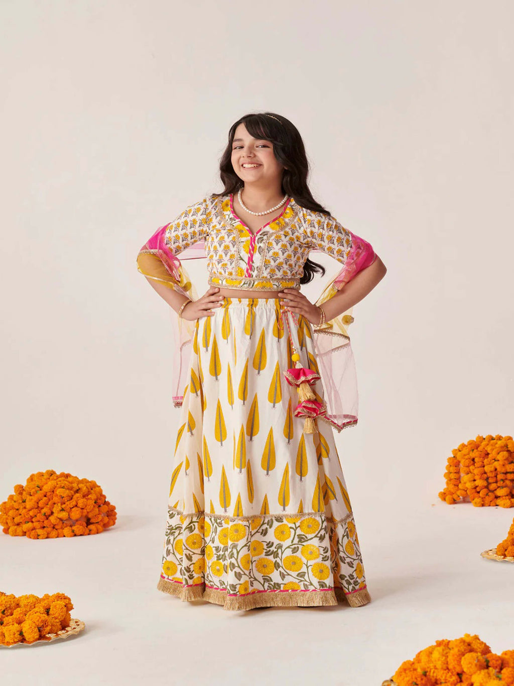 Joban Fashion Girl's Yellow & White Color Lehenga Choli | Grocsy