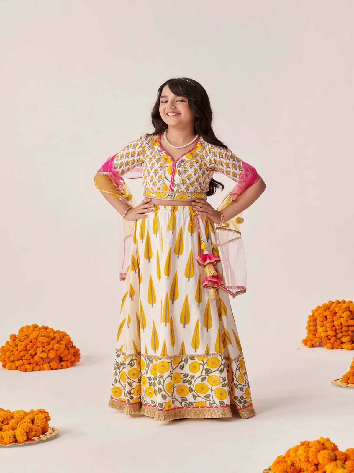 Joban Fashion Girl's Yellow & White Color Lehenga Choli | Grocsy