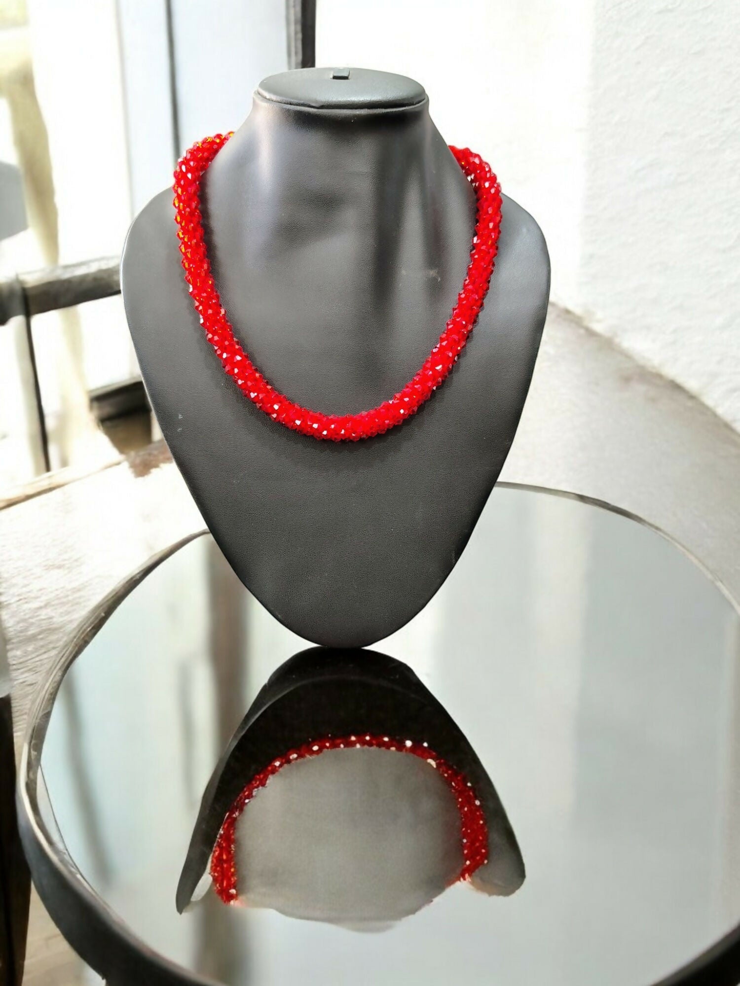 Inhanns Noor-E-Jalwa – Handmade Crystal Bead Necklace -Adjustable - Red Only Necklace | Grocsy