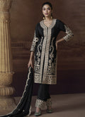 Vegaa Fashion Black Chinon Silk Embroidered Designer Palazzo Suit | Grocsy