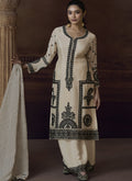 Vegaa Fashion Off White Chinon Silk Embroidered Designer Palazzo Suit | Grocsy