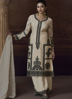 Vegaa Fashion Off White Chinon Silk Embroidered Designer Palazzo Suit | Grocsy