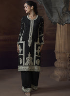 Vegaa Fashion Black Chinon Silk Embroidered Designer Palazzo Suit | Grocsy