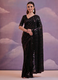 Vegaa Fashion Black Soft Georgette Leriya Sequence Work Saree | Grocsy