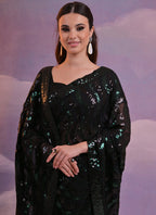 Vegaa Fashion Black Soft Georgette Leriya Sequence Work Saree | Grocsy