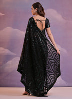 Vegaa Fashion Black Soft Georgette Leriya Sequence Work Saree | Grocsy