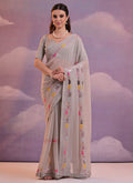 Vegaa Fashion Beige Soft Georgette Sequence Work Saree | Grocsy
