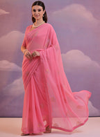 Vegaa Fashion Pink Soft Georgette Sequence Work Saree | Grocsy