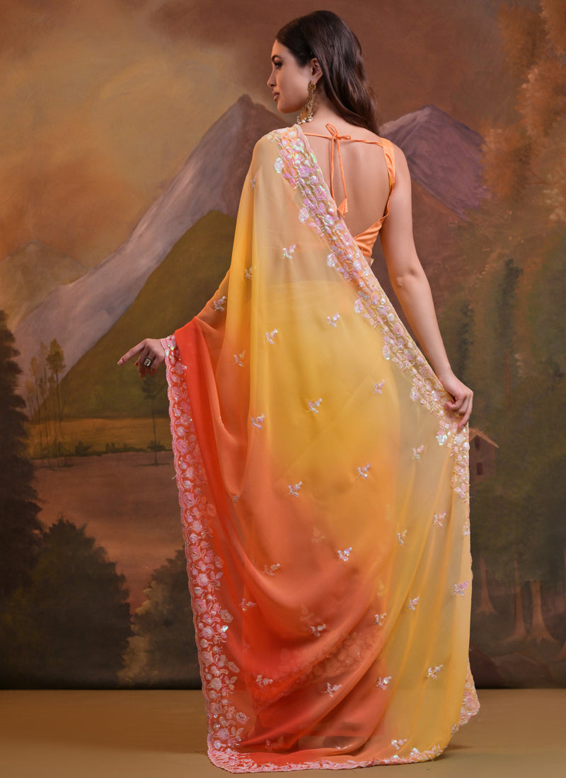 Vegaa Fashion Yellow Soft Georgette Sequence Work Saree | Grocsy