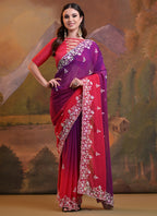 Vegaa Fashion Purple Soft Georgette Sequence Work Saree | Grocsy