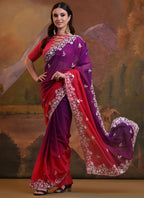 Vegaa Fashion Purple Soft Georgette Sequence Work Saree | Grocsy
