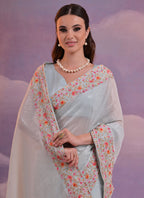 Vegaa Fashion Light Grey Soft Georgette Sequence Flower Work Saree | Grocsy