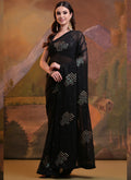 Vegaa Fashion Black Soft Georgette Sequence Work Saree | Grocsy