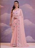 Vegaa Fashion Light Pink Soft Georgette Sequence Work Saree | Grocsy