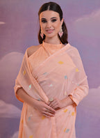 Vegaa Fashion Light Peach Soft Georgette Sequence Work Saree | Grocsy