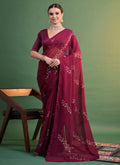Vegaa Fashion Wine Georgette Sequence Party Wear Saree | Grocsy