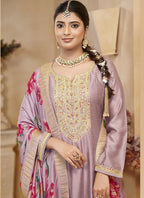 Vegaa Fashion Light Onion Pink Vichitra Silk Embroidered Anarkali Suit | Grocsy