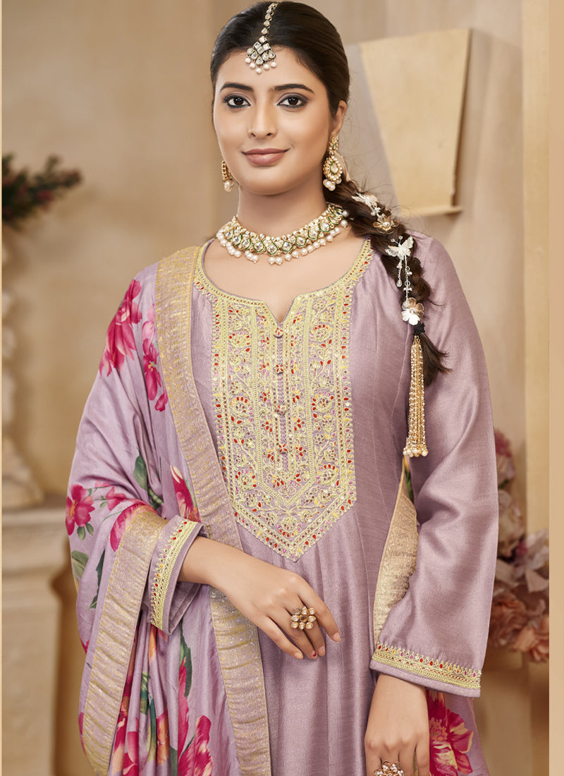 Vegaa Fashion Light Onion Pink Vichitra Silk Embroidered Anarkali Suit | Grocsy