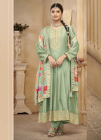 Vegaa Fashion Light Pista Vichitra Silk Embroidered Anarkali Suit | Grocsy