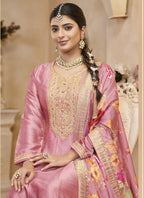 Vegaa Fashion Light Pink Vichitra Silk Embroidered Anarkali Suit | Grocsy