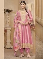 Vegaa Fashion Light Pink Vichitra Silk Embroidered Anarkali Suit | Grocsy