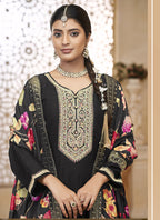 Vegaa Fashion Black Vichitra Silk Embroidered Anarkali Suit | Grocsy