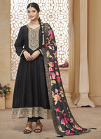 Vegaa Fashion Black Vichitra Silk Embroidered Anarkali Suit | Grocsy