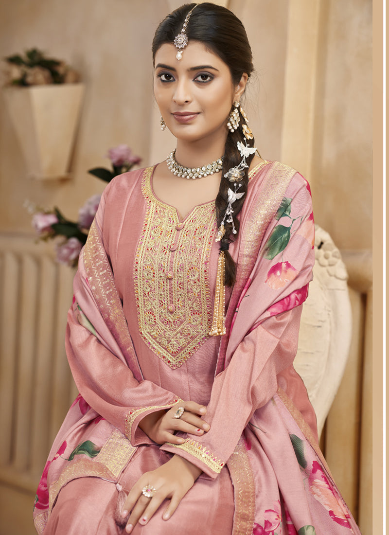 Vegaa Fashion Baby Pink Vichitra Silk Embroidered Anarkali Suit | Grocsy