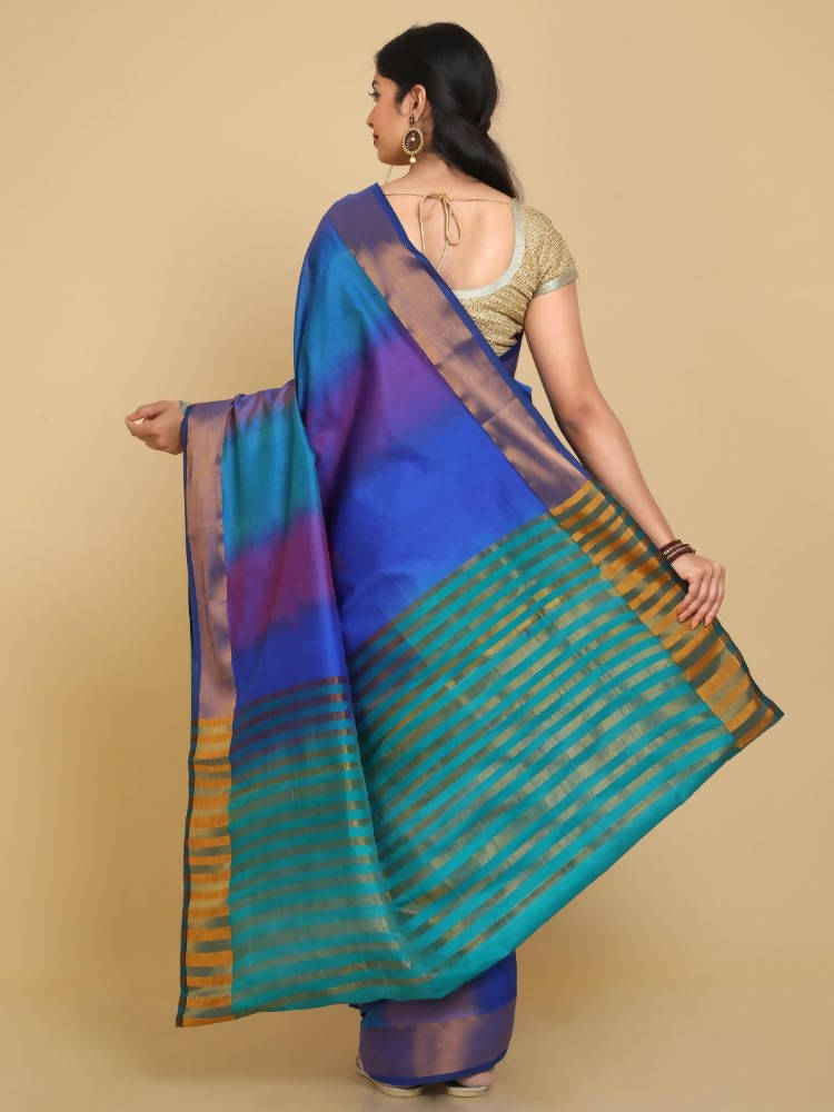 Kalamandir Ikkat Print Silk Blend Multi Color Uppada Saree | Grocsy