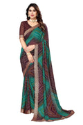 Vamika Brown Georgette Printed With Lace Saree | Grocsy