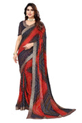 Vamika Navy Georgette Printed With Lace Saree | Grocsy