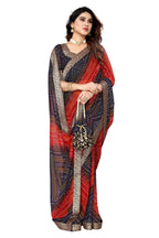 Vamika Navy Georgette Printed With Lace Saree | Grocsy