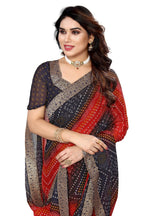 Vamika Navy Georgette Printed With Lace Saree | Grocsy