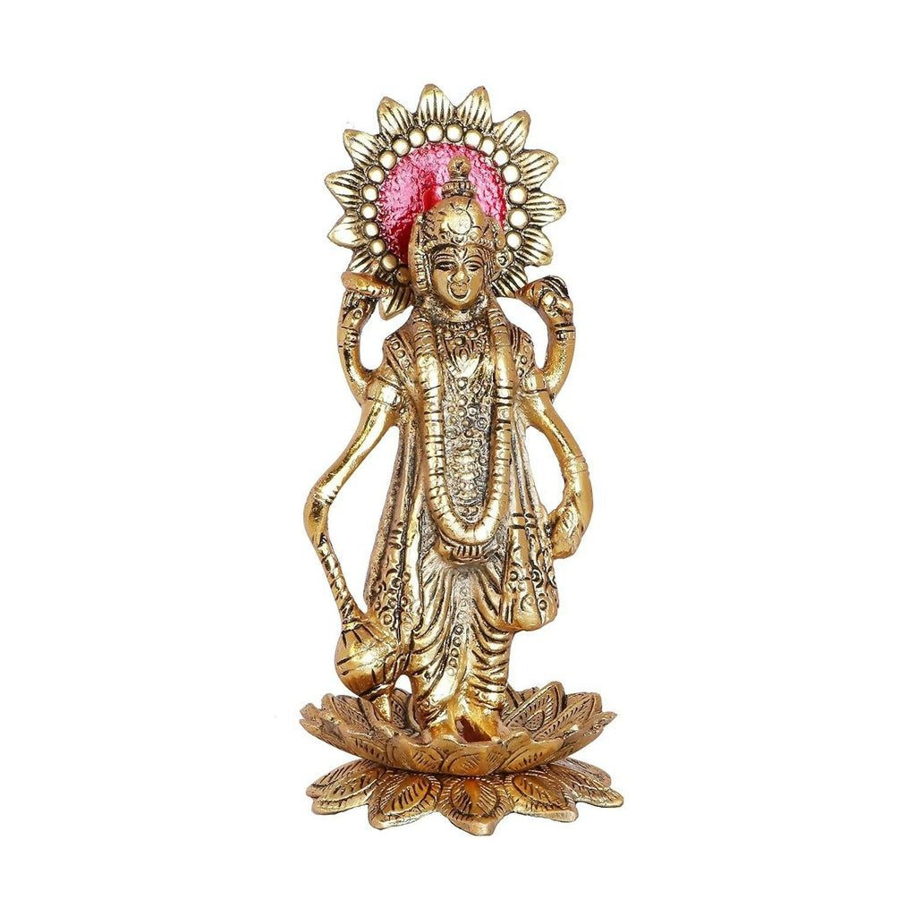 Kridaykraft Gold-Polished Narayan/Vishnu Standing On Lotus Metal Statue | Grocsy