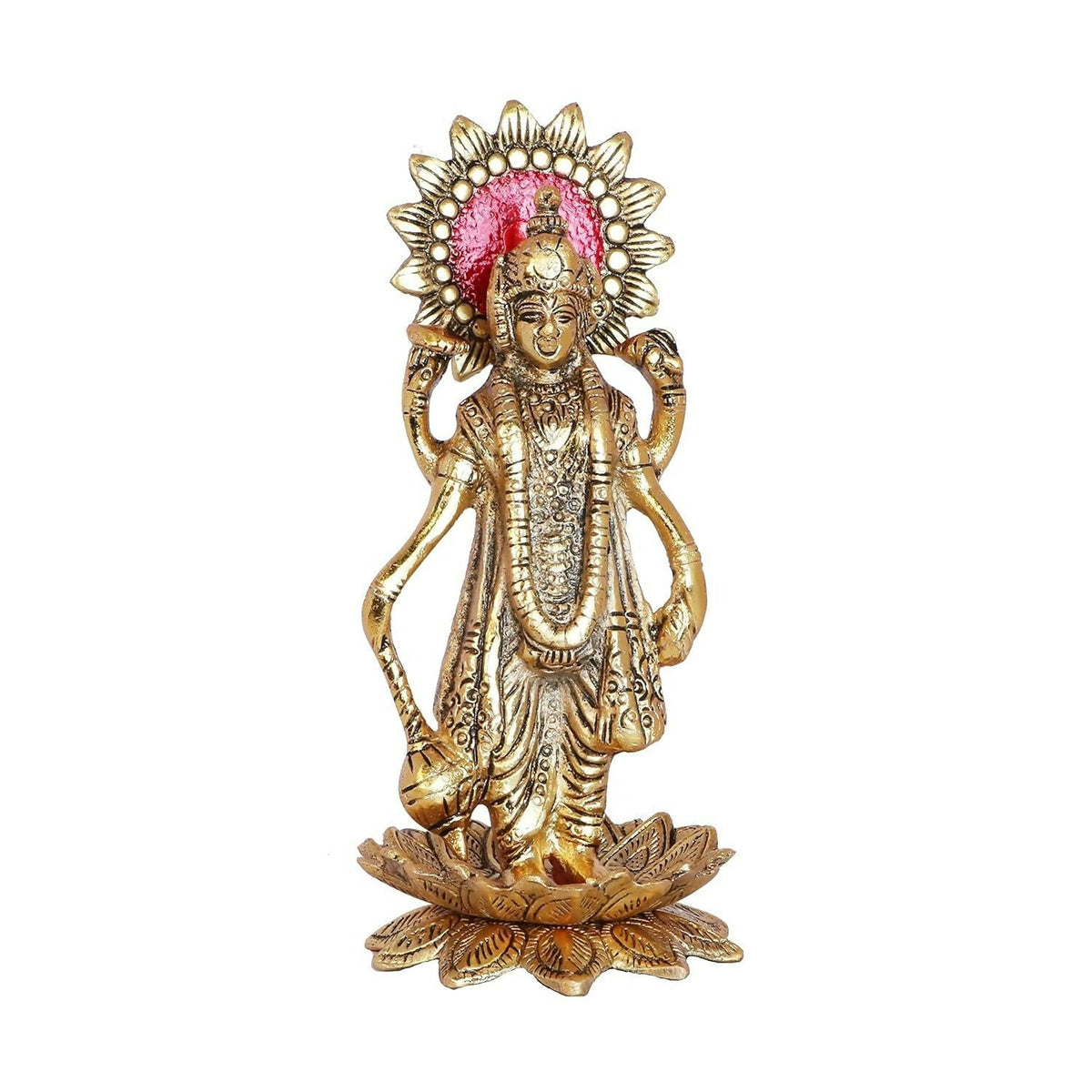 Kridaykraft Gold-Polished Narayan/Vishnu Standing On Lotus Metal Statue | Grocsy