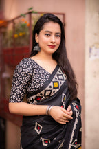 Black Silk Blend Ethnic Motifs Saree with Unstitched Blouse - A2M | Grocsy