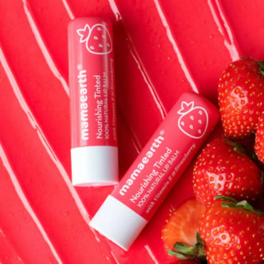 Mamaearth Nourishing Tinted 100% Natural Lip Balm With Vitamin E & Strawberry | Grocsy