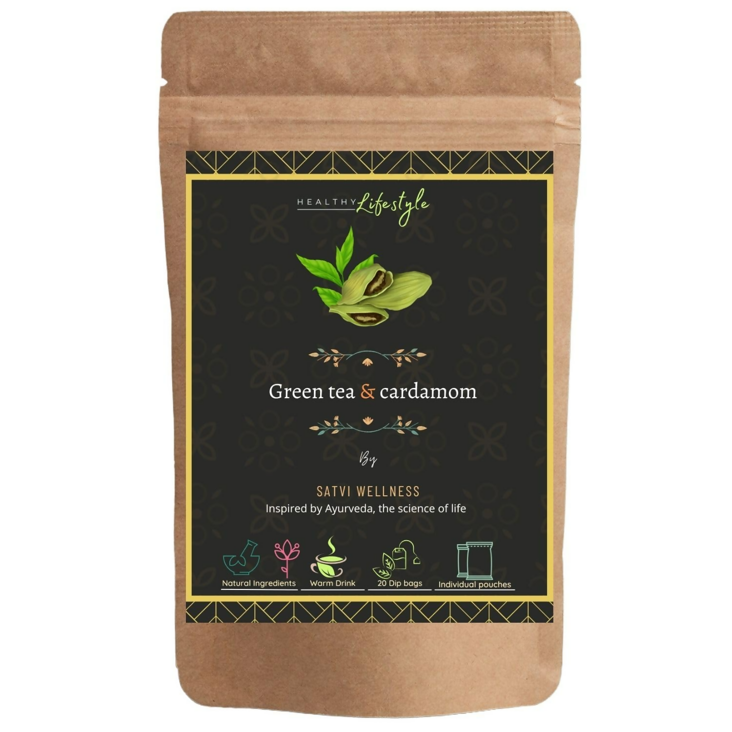 Satvi Wellness Blend Of Green Tea And Cardamon Tea Bags | Grocsy