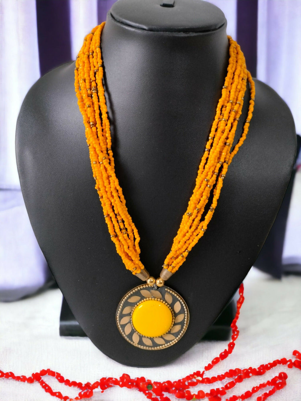 Inhanns Everyday Statement Beaded Pendant Necklace - Yellow | Grocsy