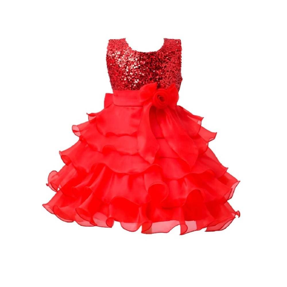 Asmaani Baby Girl's Red Color Satin Knee Length Frock (AS-DRESS-22068) | Grocsy