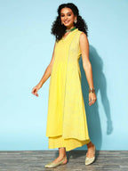 Ahalyaa Women Yellow Colour Cotton Printed Kurta Palazzo Set | Grocsy