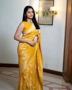 DEIANA'S Beautiful Designer Golden zari Soft Lichi Silk Saree - Yellow | Grocsy