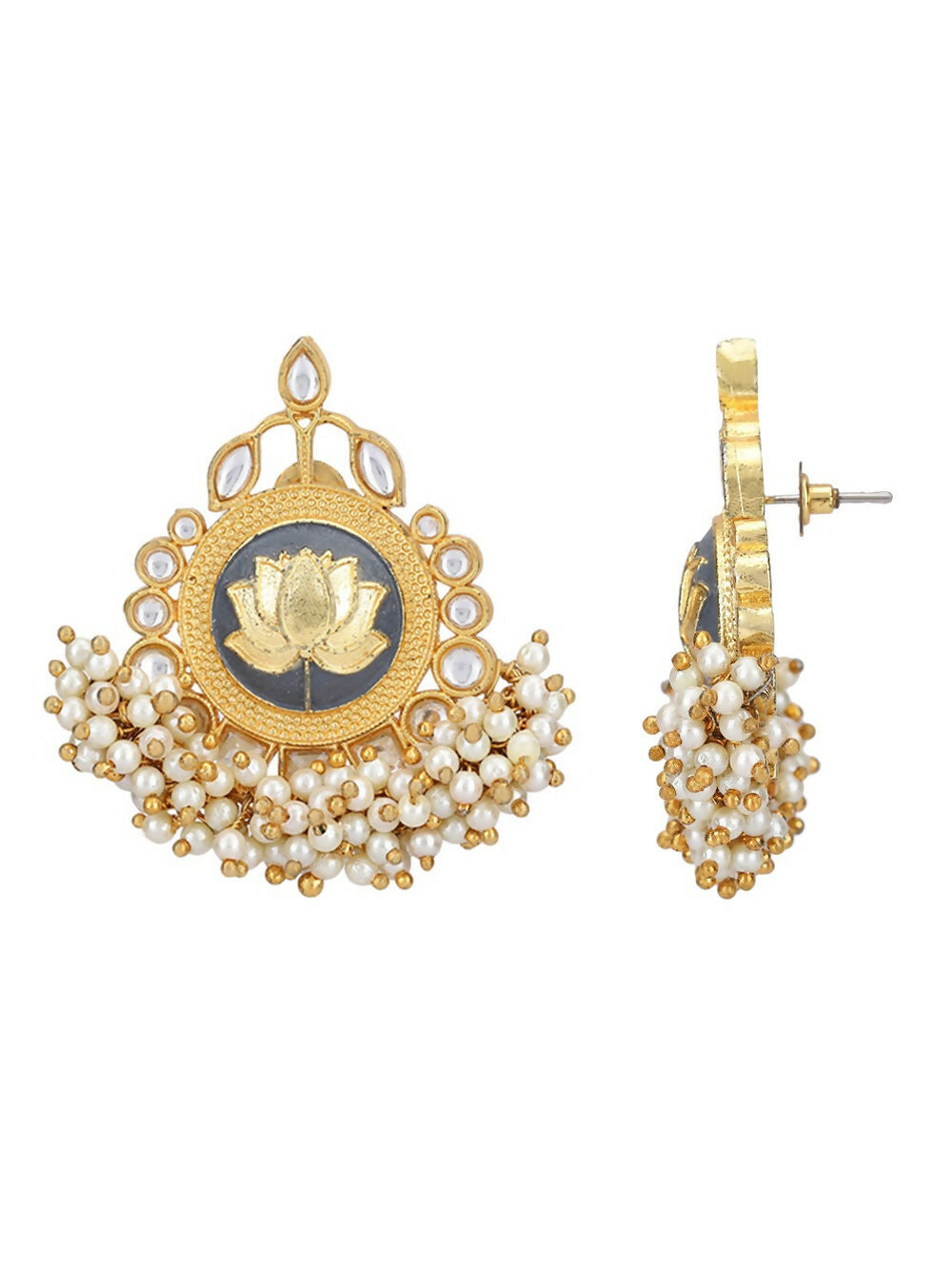 Joban Fashion Women Lotus Style Matte Gold Earrings | Grocsy